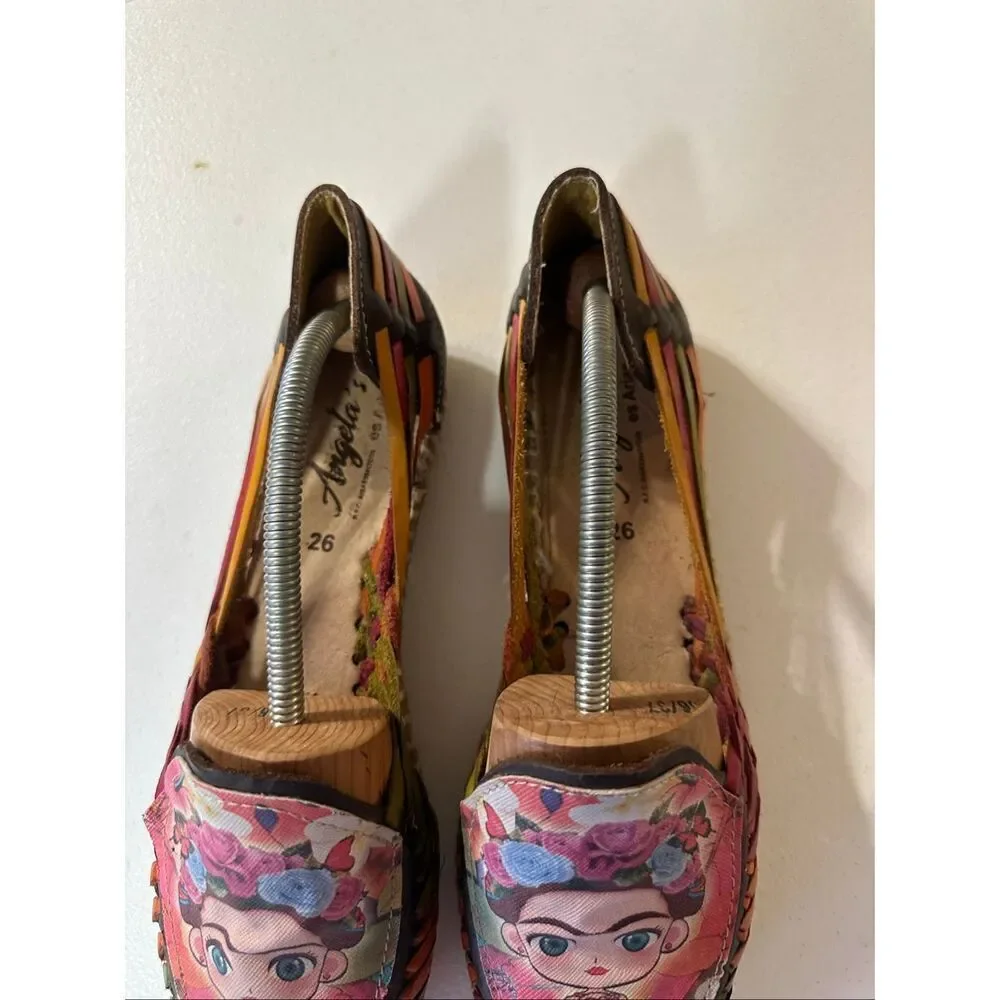 Angela's Women's Monita Frida Negro Leather Espadrille Flat Shoes Size 26